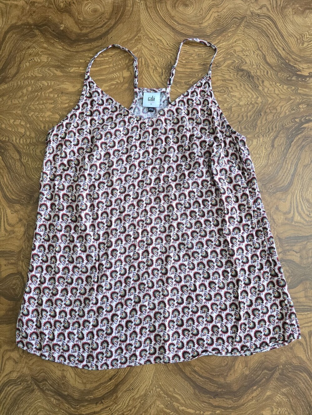 Cabi Poem Tile Print Viscose Racerback Tank Blouse Womens Size S 100% Viscose
